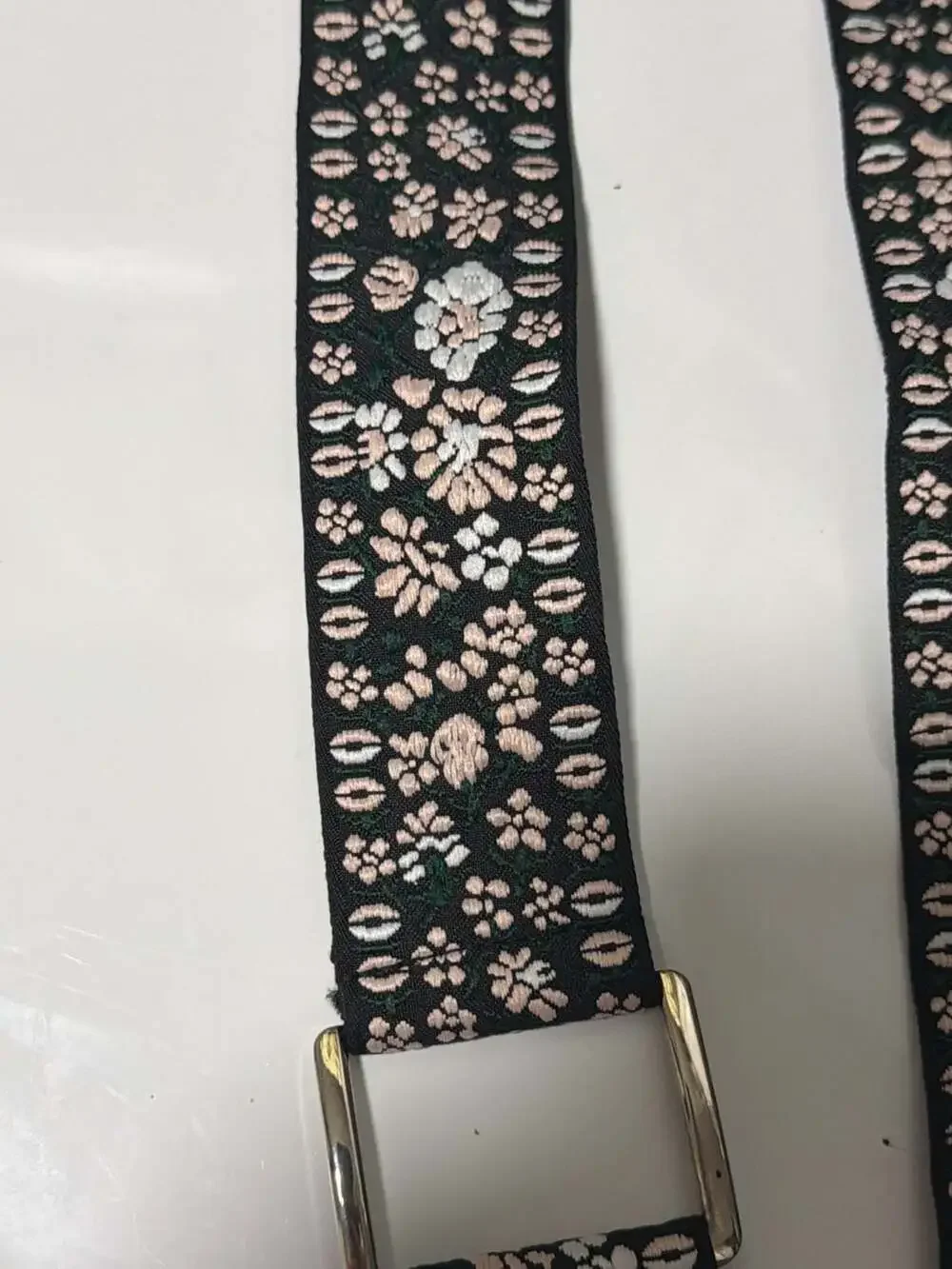 Anthropologie Black Floral Embroidered Webbing Belt